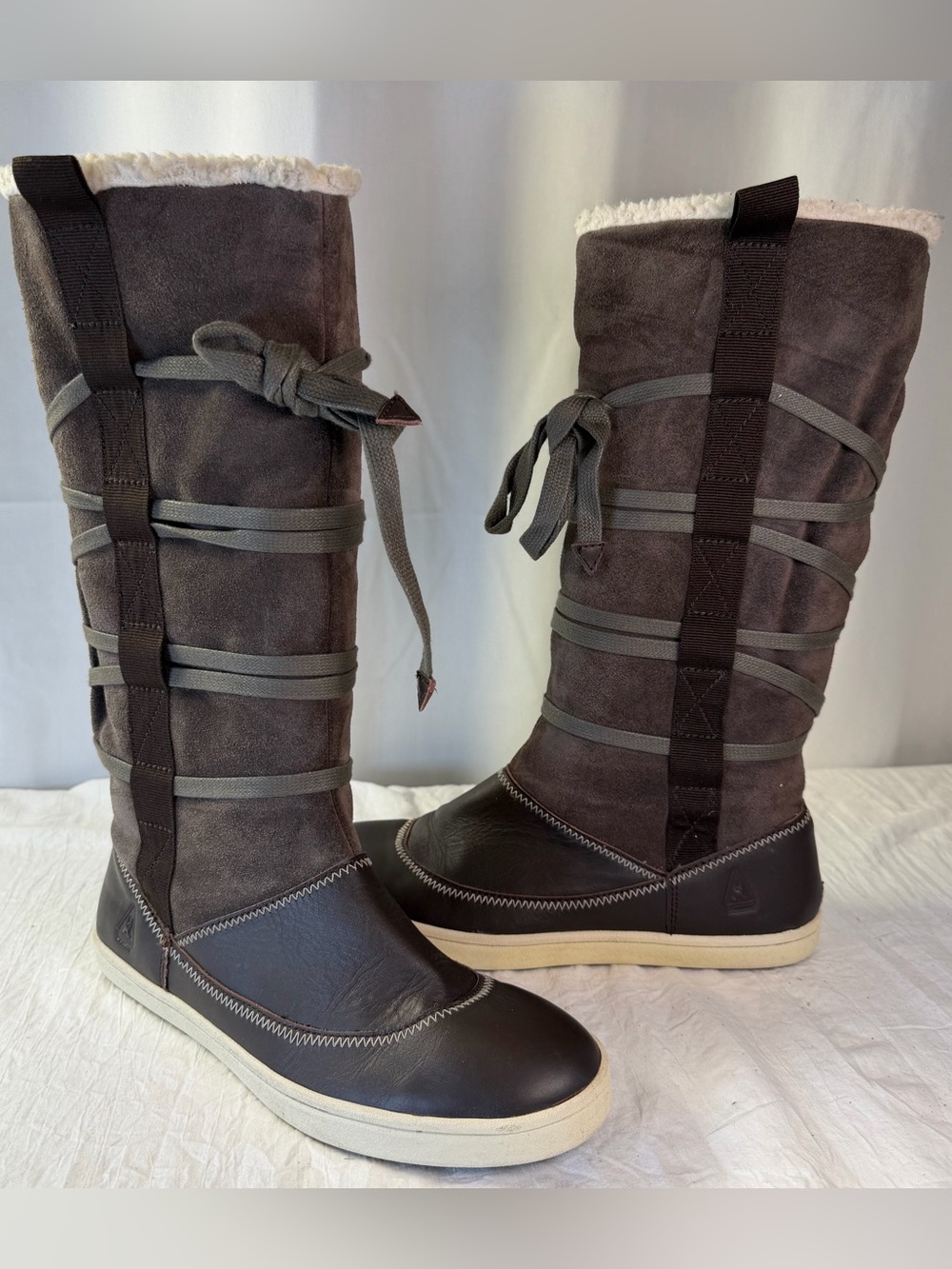 Gaastra sz40/9.5 Tall Brown Suede&Leather Lace-Up Winter Boots Shearling Collar